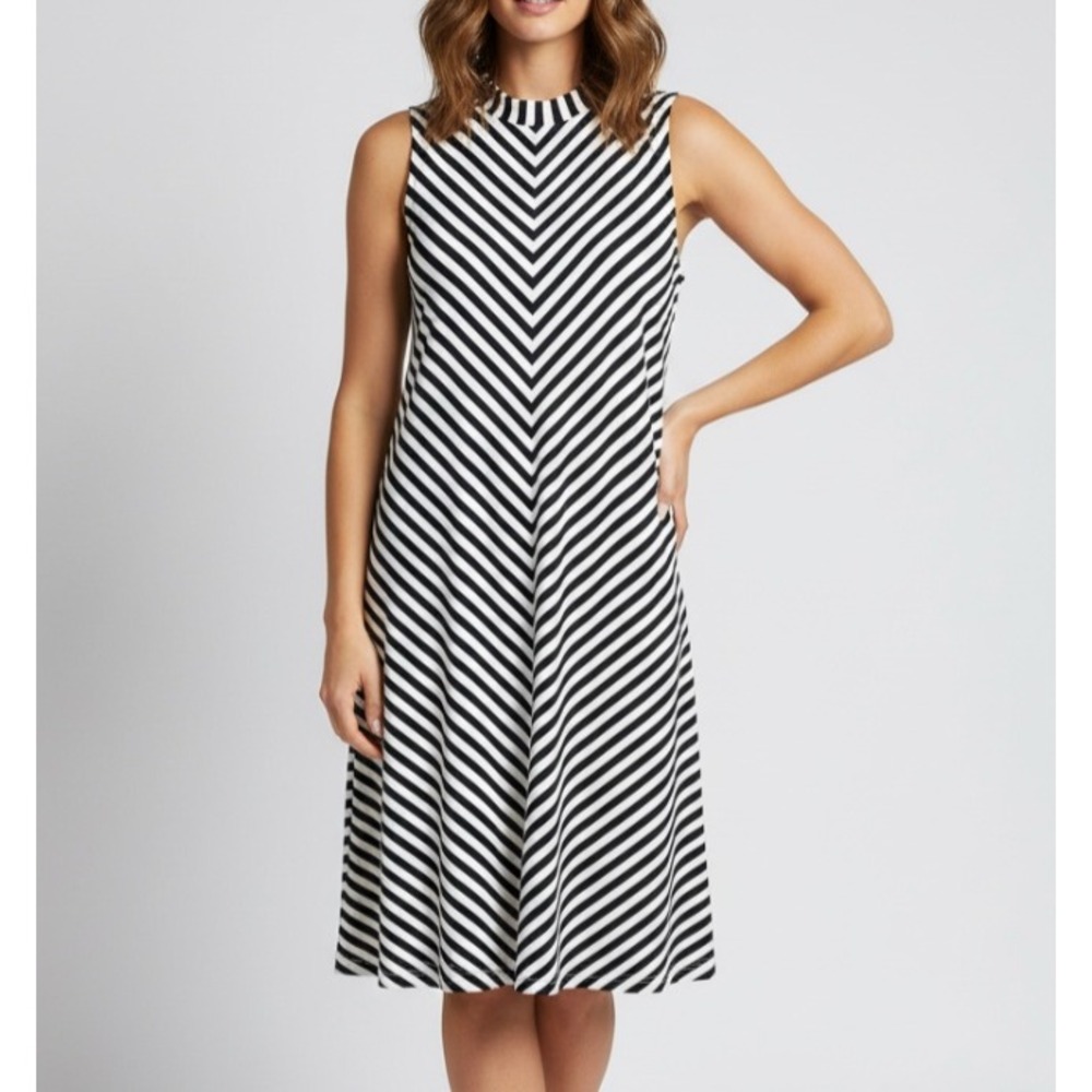 J. CREW Tank T-Shirt Dress NAVY BLUE/WHITE CHEVRON STRIPES Ponte Knit POCKETS XS